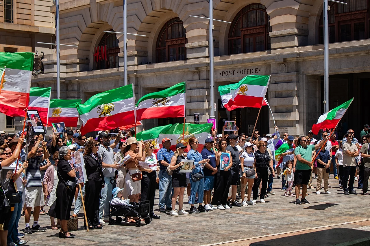 Iranian diaspora holding a solidarity rally in Perth, Australia on 10 January 2026 against the Islamic Republic.